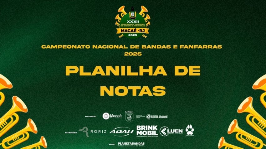 Mapa de Notas do XXXII Campeonato Nacional de Bandas e Fanfarras 2025 já está disponível!